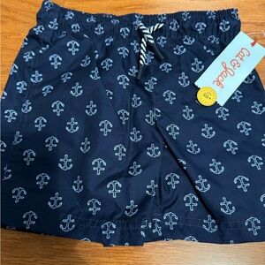 Navy Anchor Pattern Swim Shorts